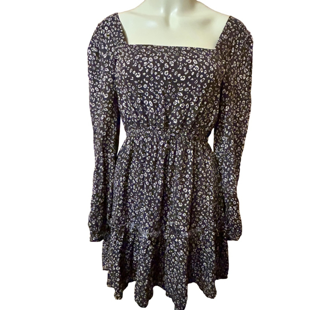 Altar'd State Boho Dress Size M Dark Gray Floral Long Sleeve